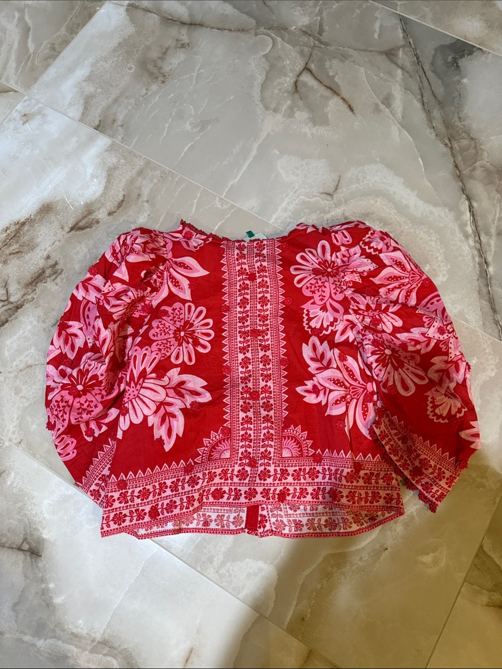 Red Flora Tapestry Embroidered Puff-Sleeve Top NWT - Picture 8 of 11
